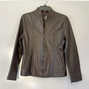 ALANA 100% Leather Jacket Zip Front Size Large Brown Women’s